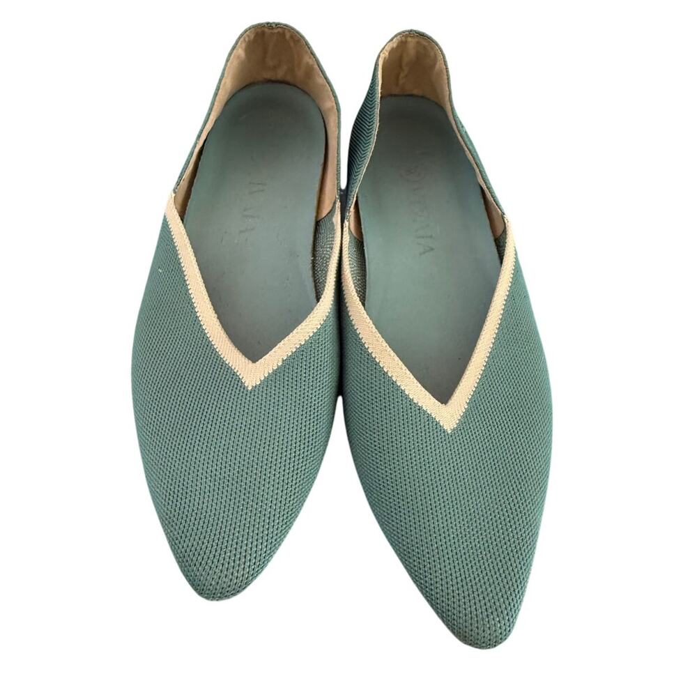 Vivaia Women's Pointed Knit Slip-On Flats in Sage with Cream Trim